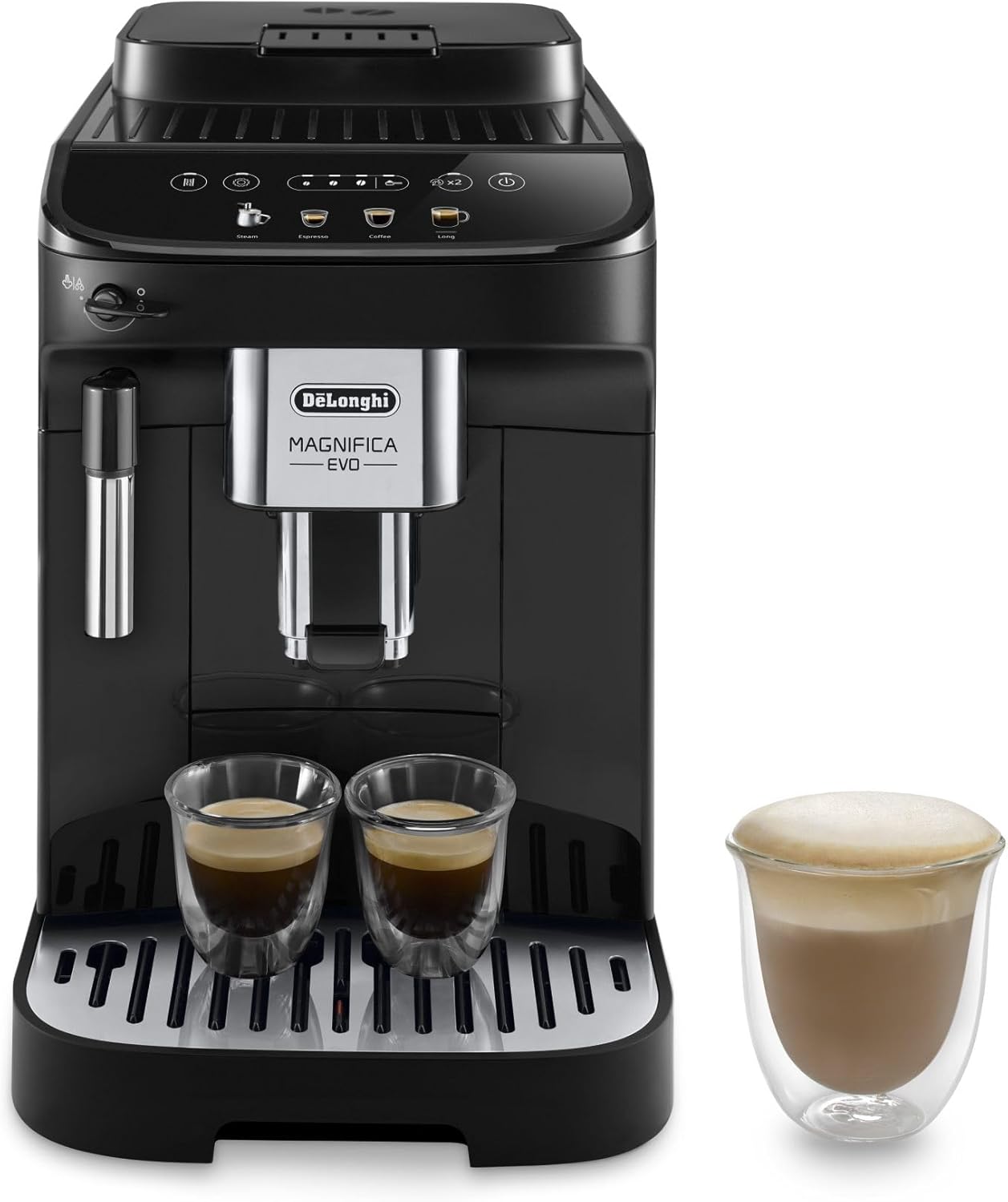 De\'Longhi Magnifica Evo ECAM290.21.B, Automatic Coffee Machine with Milk Frother, Compact, Bean-to-Cup Fully Automatic Coffee Machine, Manual Milk Frothing, 4 Recipes, Soft Touch Color Display, Black