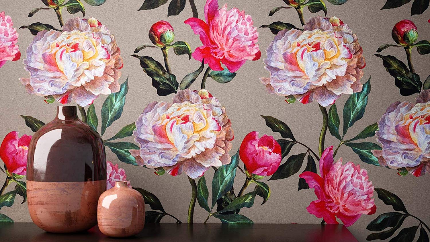 Newroom Design Newroom Flower Wallpaper Brown Flowers Leaves Flora Non-Woven Wallpaper Red