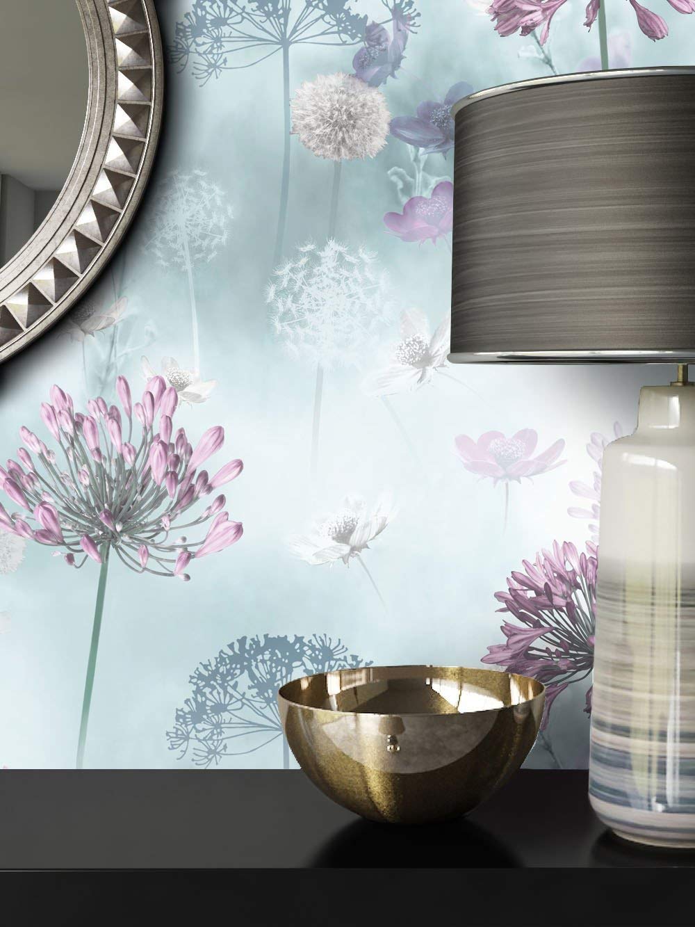 Newroom Design Floral Wallpaper Purple Wallpaper Turquoise Floral Fun Modern And Elegant D