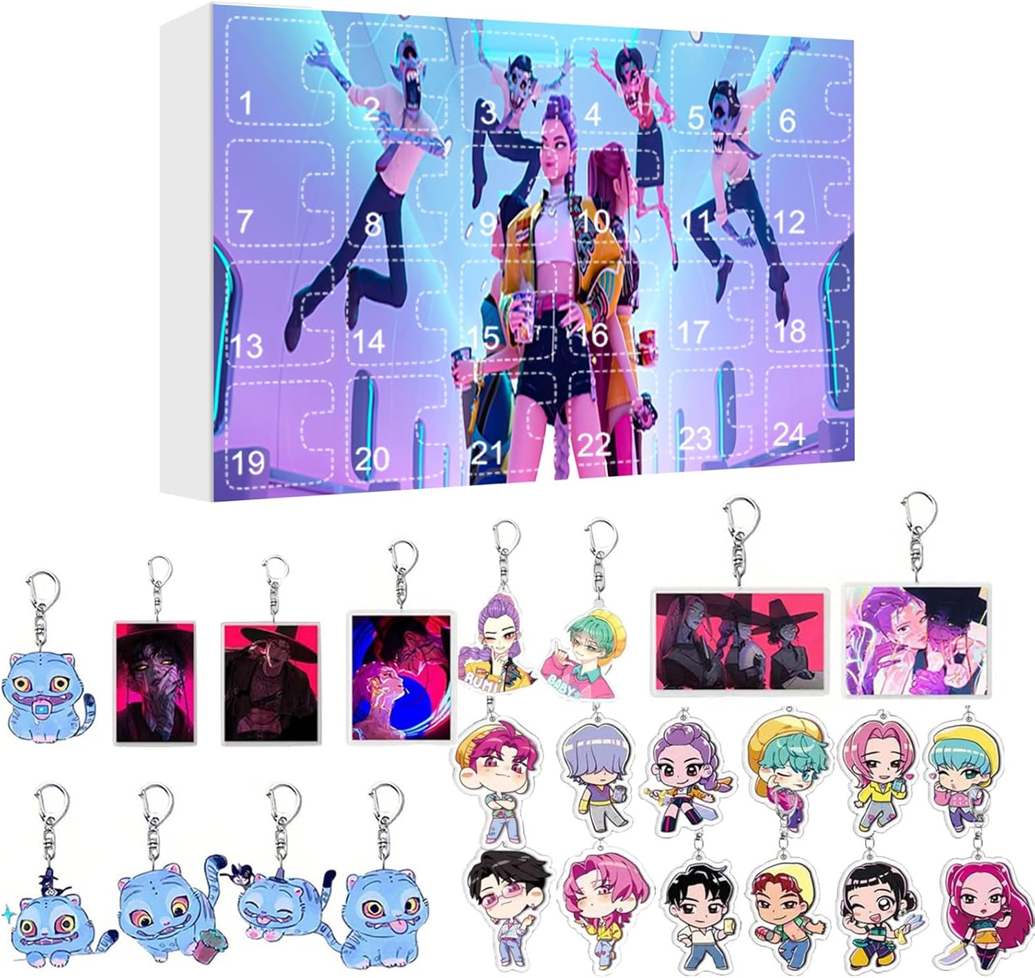k-pop Demon Advent Calendar 2025, 24 Cartoon Key Ring Rumi Mira Zoey Advent Calendar Children Halloween Christmas Advent Calendar, A01