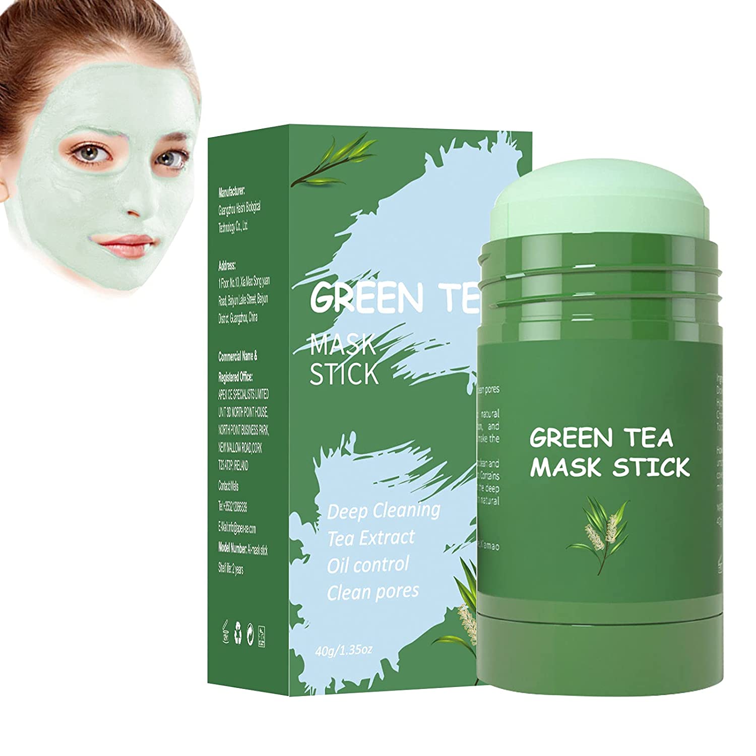 KUIRUNRX Reinigungsmaske Gesicht, Green Tea Mask Stick, Purifying Clay Stick Mask, ,Fester Maskenstift,Saubere Poren,Befeuchtet Die Haut (40g)