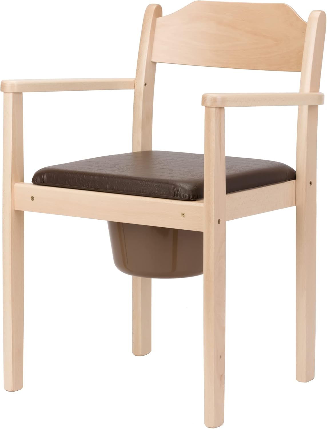 Perla Hygienic Commode Bedside Chair, Wood, Removable Bucket with Lid, Chair Toilet for Adults Made of Solid Beech Wood, Certified Toilet Aid for Seniors (Light Brown)
