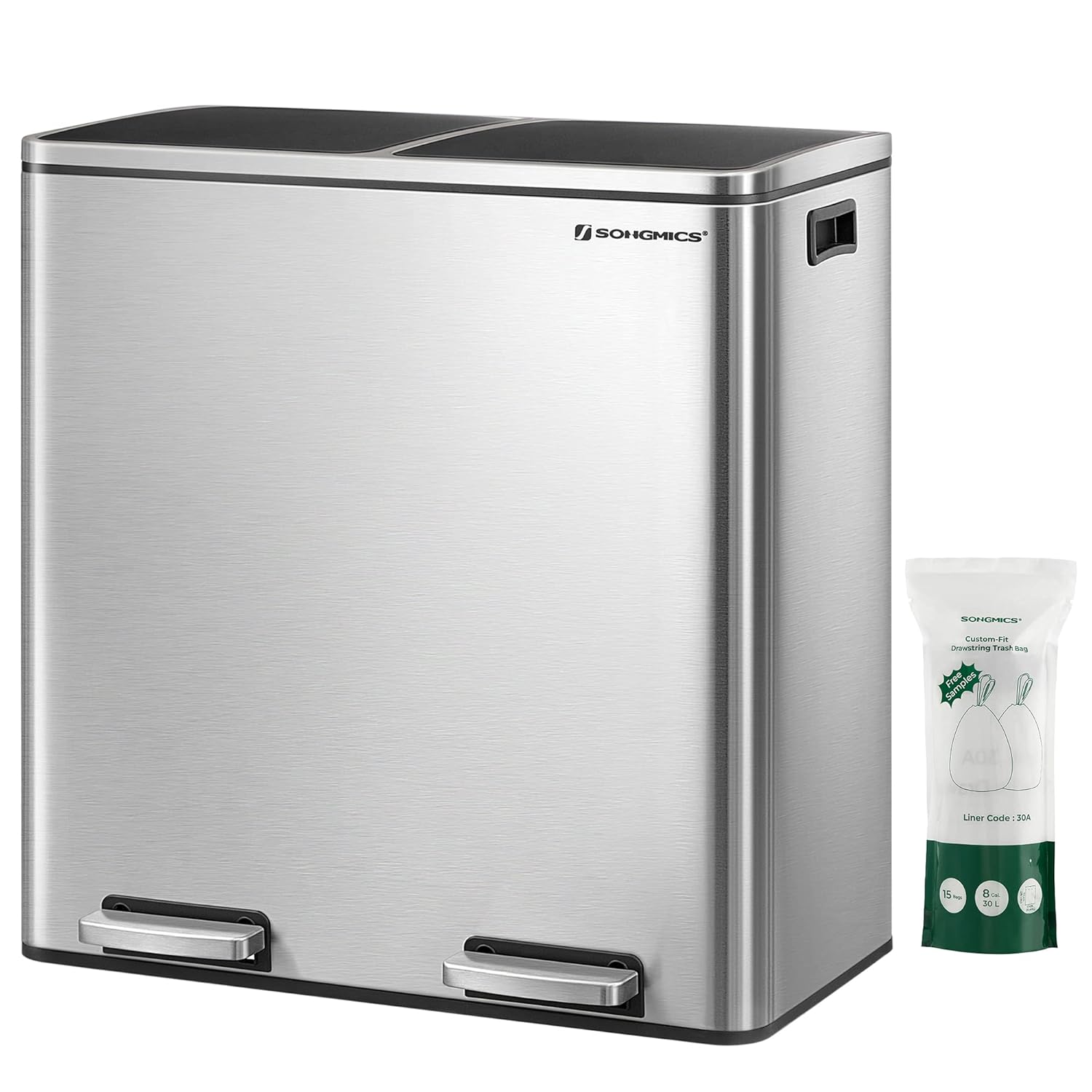SONGMICS Waste Separator Bin with 2 Plastic Inner Buckets, 60L