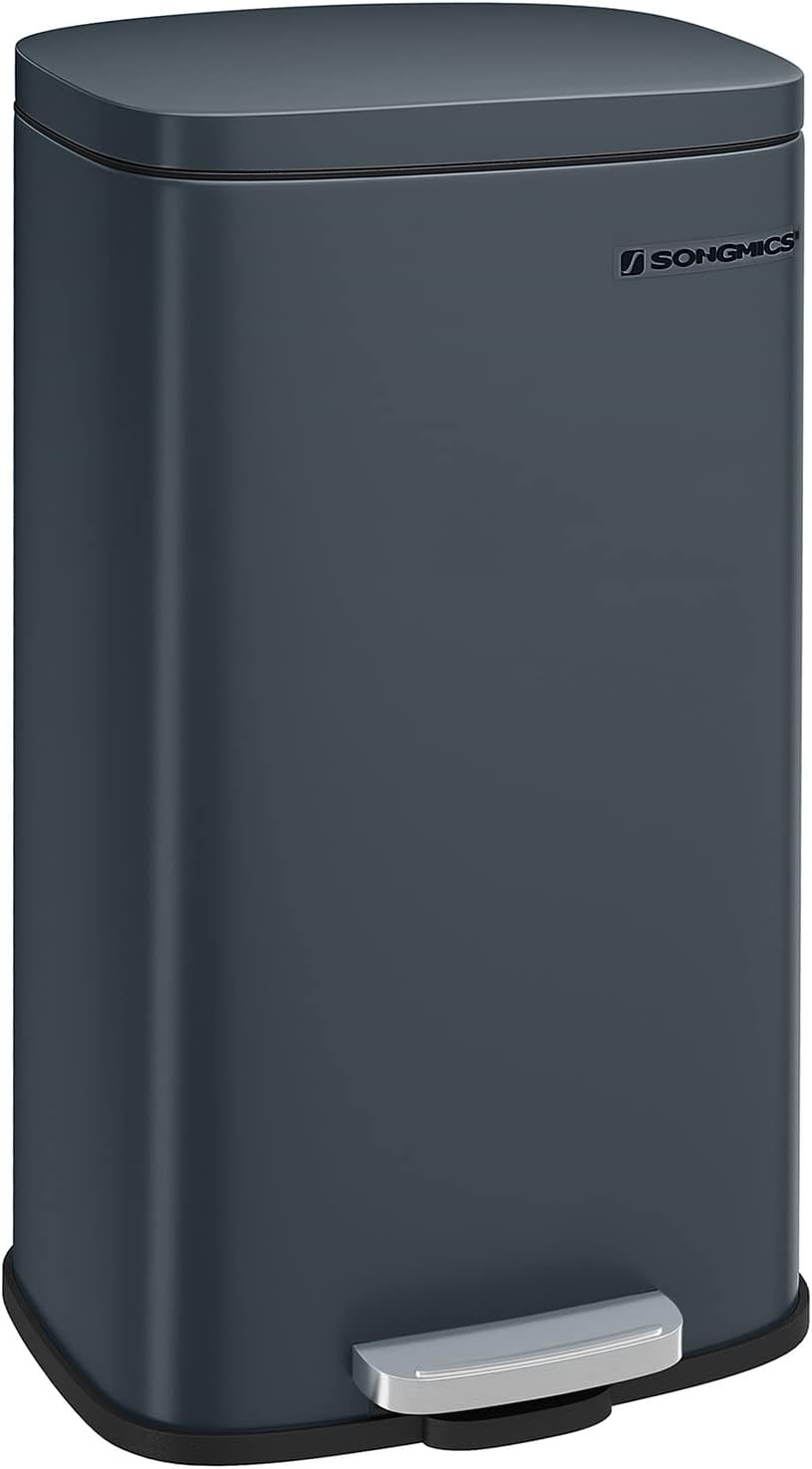 SONGMICS Kitchen Rubbish Bin, 30 Litres, Pedal Bin, Kitchen Rubbish Bin with Soft-Close Lid and Inner Bin, Steel, Smoke Grey LTB03GS