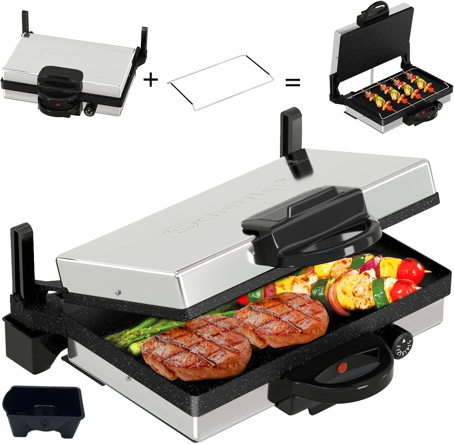 Contact Grill, Scheffler 2000 W Optigrill, Multi Grill, Lahmacun Makinasi, Grill, Toaster, Bread Machine, Stainless Steel Table Grill with Grill, Bread Baking Mold, Non-Stick Coating