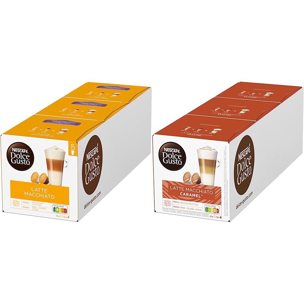 NESCAFÉ Dolce Gusto Latte Macchiato Storage Box 90 Coffee Capsules (Aromatic Espresso & Latte Macchiato Caramel