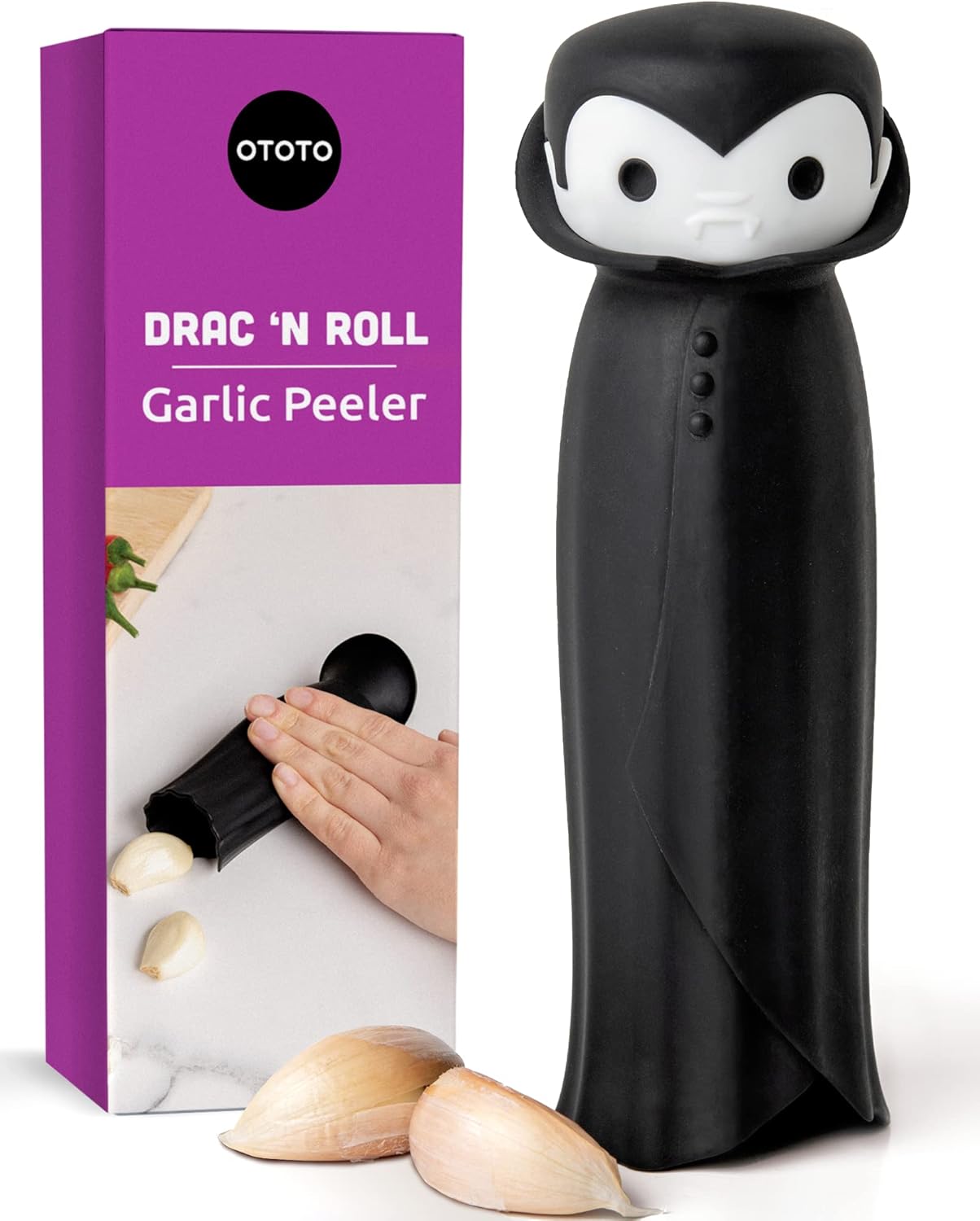 Ototo Drac N\' Roll Vampire Garlic Roller, Silicone Garlic Peeler Tube, Silicone Tube Roller for Halloween, Kitchen Aid for Garlic, Garlic Roller Peeler, Garlic Tool, Garlic Press