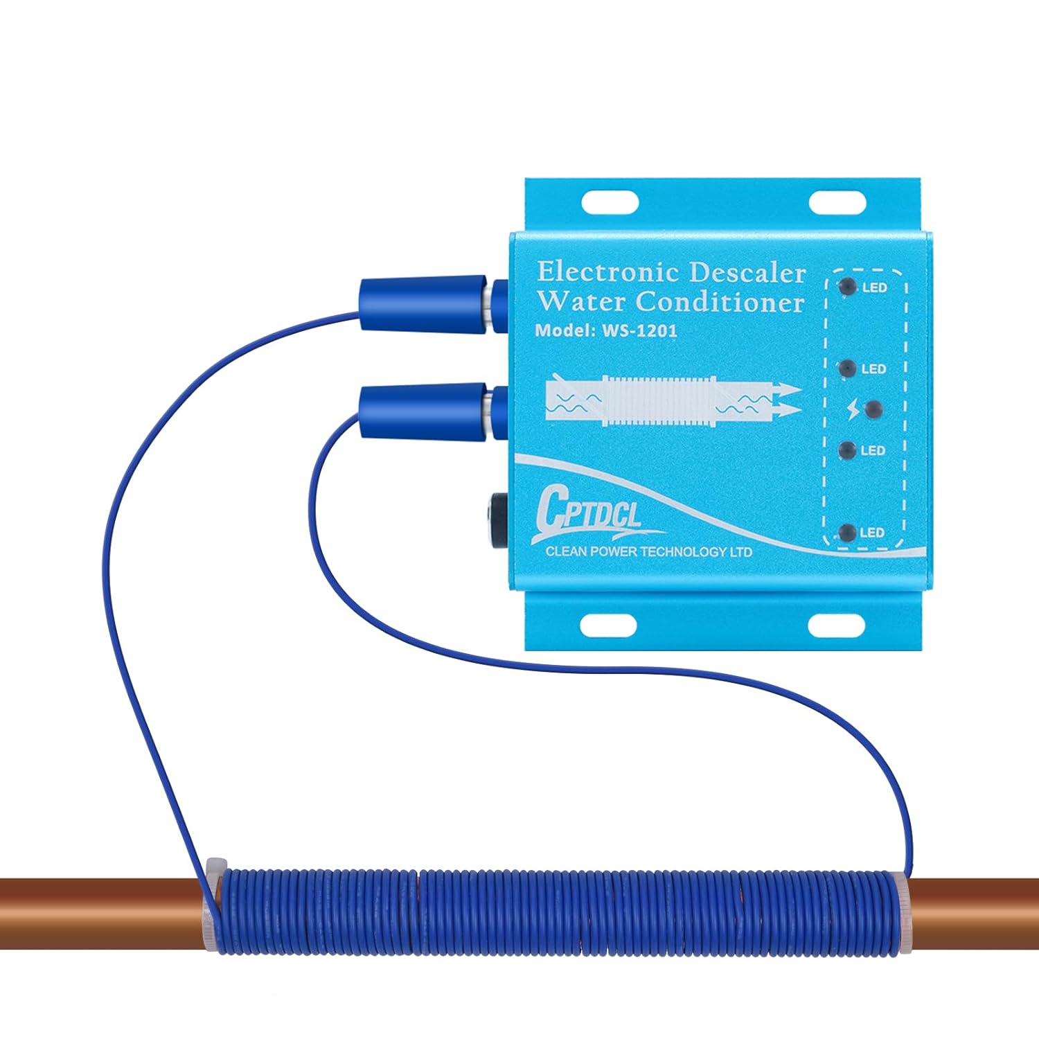 Electronic Water Descaler, Salt-free Hard Water Purifier, Reduces Limescale, Prevents Sediment (Blue)