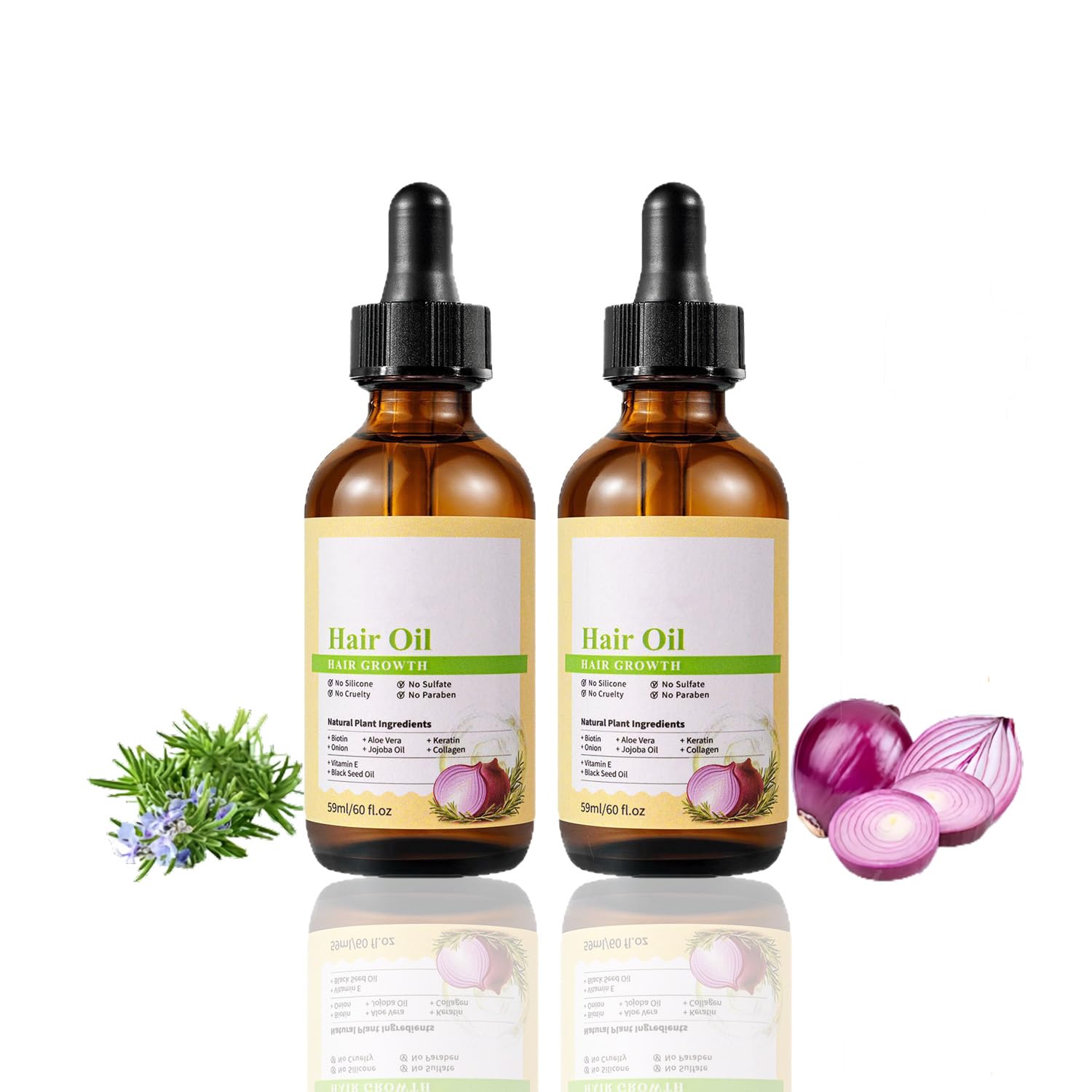 Hair Oil - Contains Rosemary and Onion Extracts, Conditioner for Women, Softens Hair, Improves Hair Quality - Suitable for All Hair Types (2 Pieces, 120 ml)
