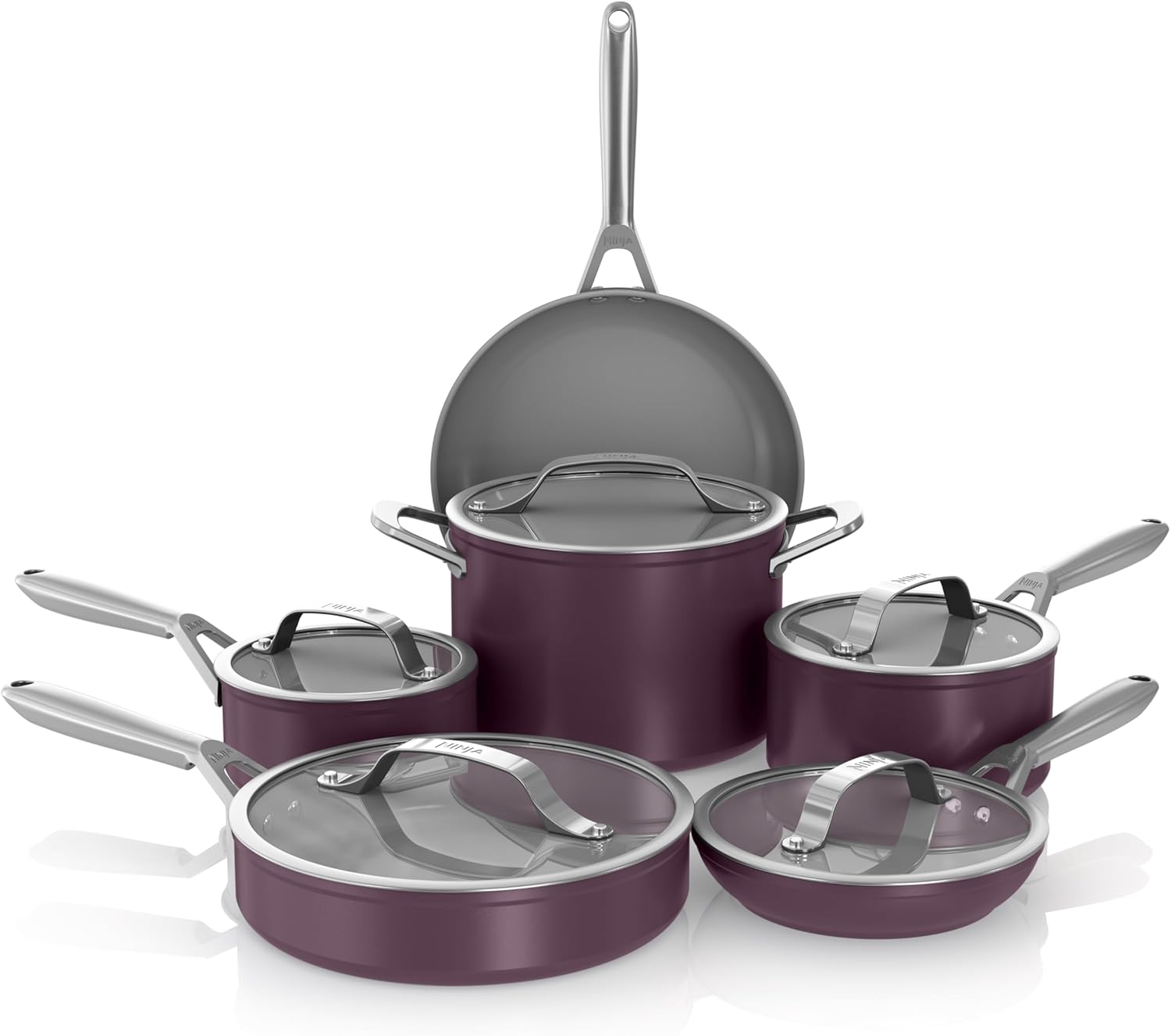 Ninja Ceramic Pro CW39011RD 11-Piece Non-Stick Cookware Set, Pots & Pans Set with Glass Lid, PTFE Free, Ceramic Coated, Oven Safe, All Hob Types & Induction Compatible, Black