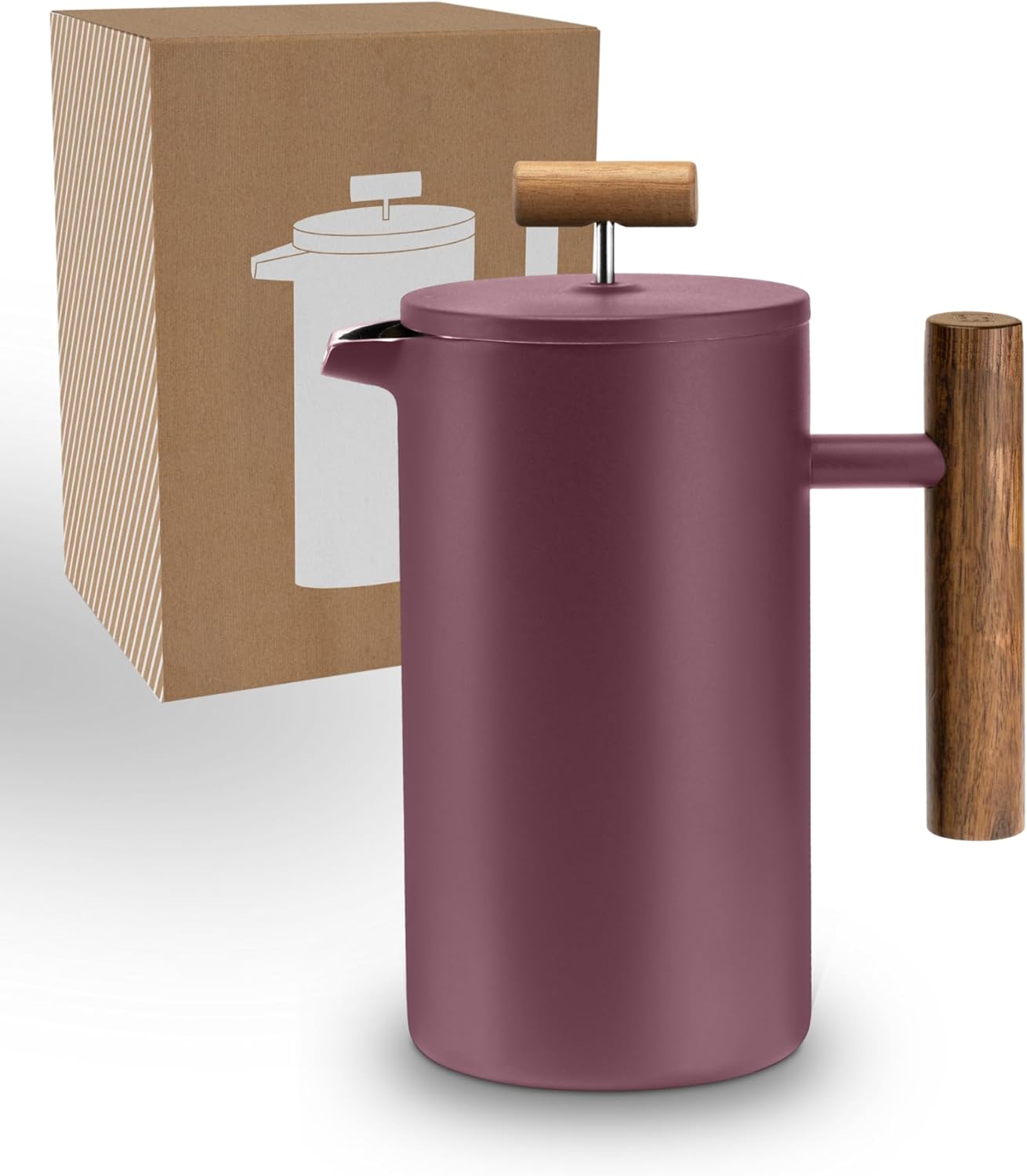 Lambda Coffee® Thermo French Press, Stainless Steel, 3 Sizes Available, Stainless Steel Coffee Maker, Double-Walled: Keeps Warm for a Long Time, Coffee Maker, Coffee Press (Red, 1 Liter (5 Cups))