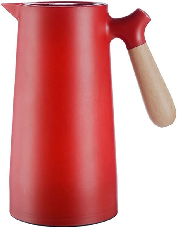 YASHANG Thermal Coffee Pot Teapot Hot Tea Coffee Thermos Flask Insulated Glass Interior with Simple Safety Button Non-Slip Base Kitchen Gift (Red, 1L)