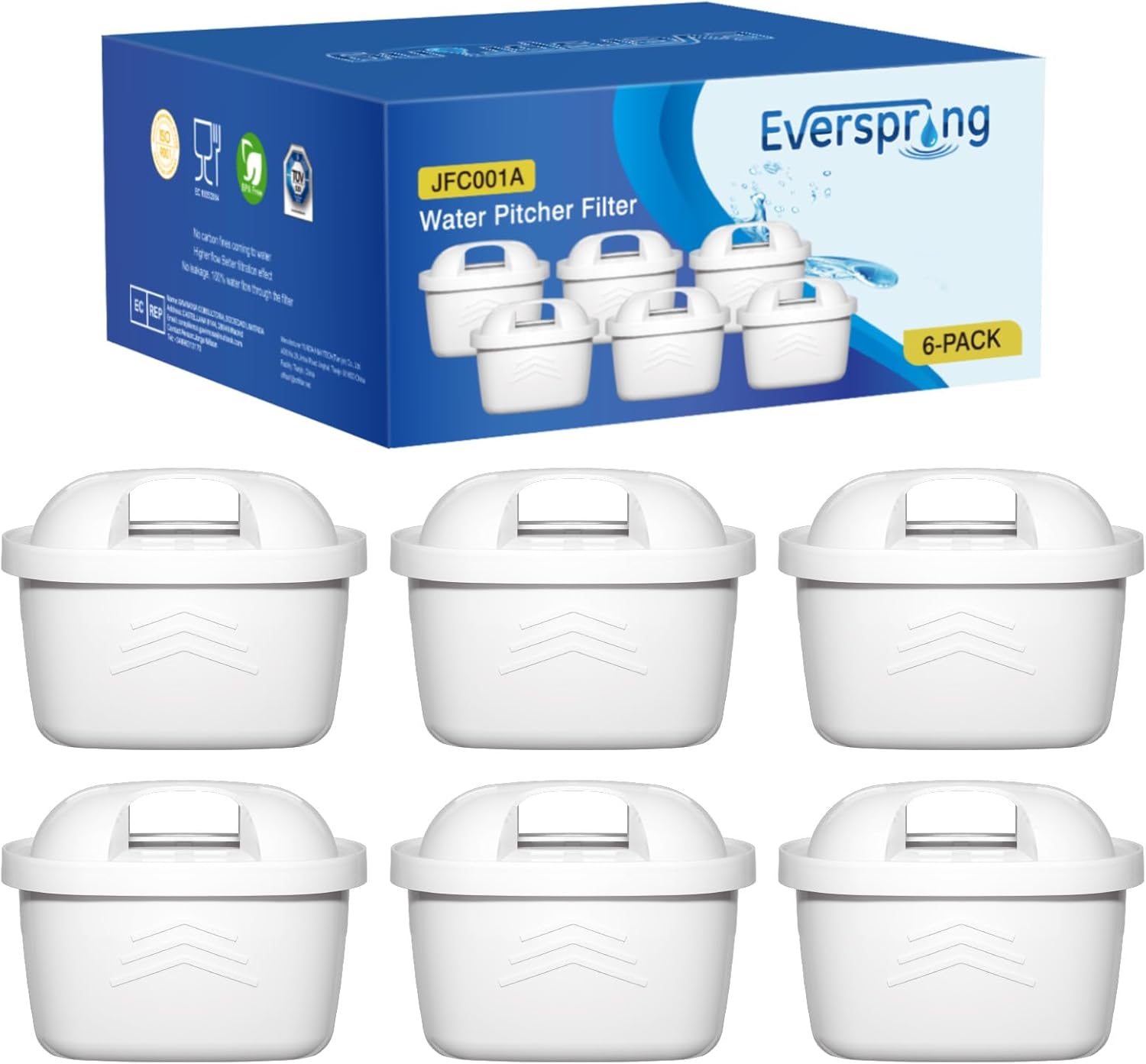 Everspring TÜV SÜD certified water filter replacement for Brita Maxtra+, Maxtra Plus, Mavea, Anna Duomax 6 pieces (invoice available)