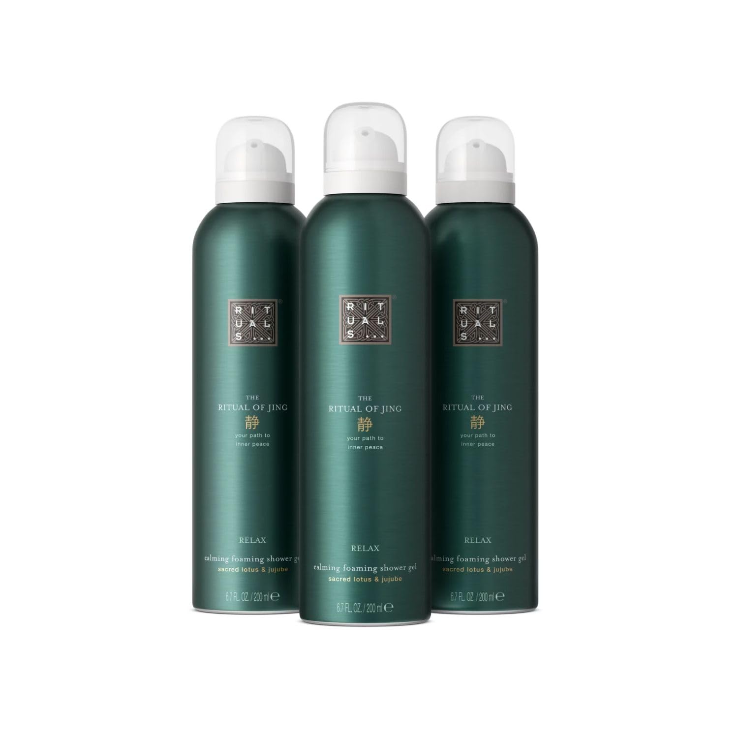 RITUALS The Ritual of Jing Value Pack of 3 Shower Foams - Relax - Sacred Lotus and Jujube Shower Gel - Relaxing and Soothing Fragrance - Value Pack 3 x 200ml