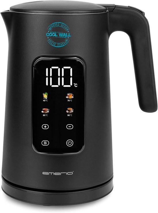 EMERIO Kettle Stainless Steel 1.7 L | Insulated Double Wall | Temperature Selection 40-100°C in 5°C increments | Display with Pre-programmed Tea Types | BPA Free | 2200W | Auto Off | Keep Warm |