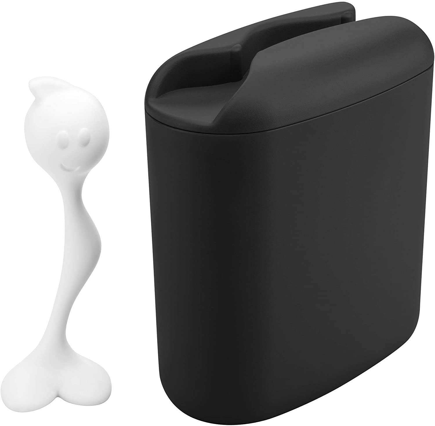Koziol Hot Stuff Storage Container Solid Black with Measuring Spoon, White