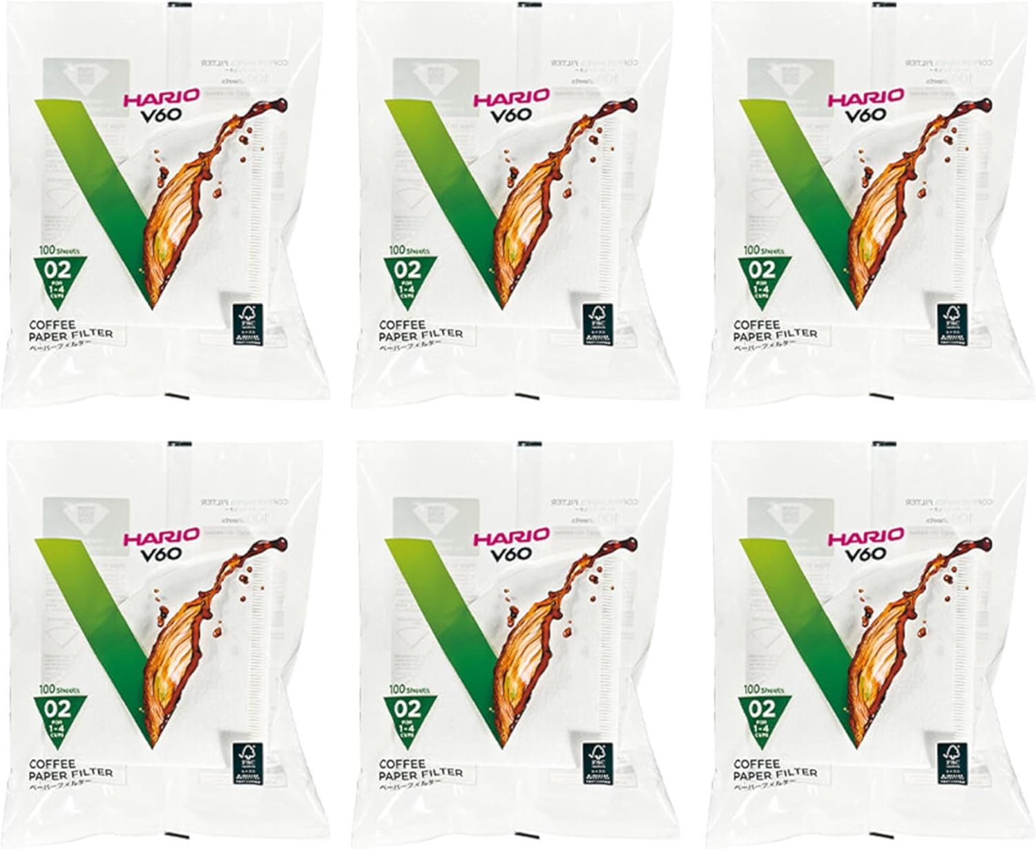 Hario V60 Size 02 White Paper Coffee Filters with Tabs (600 Sheets) (Pack of 6)