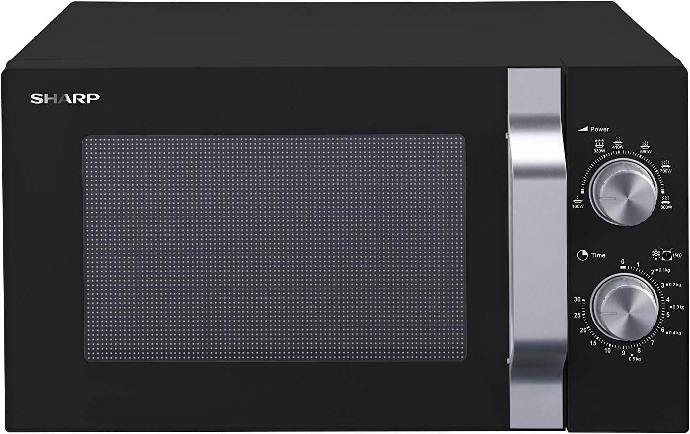Sharp R204BA Solo Microwave, 20 L, 800 W, 6 Power Levels, Timer from 30 Minutes to 00 Seconds, Black