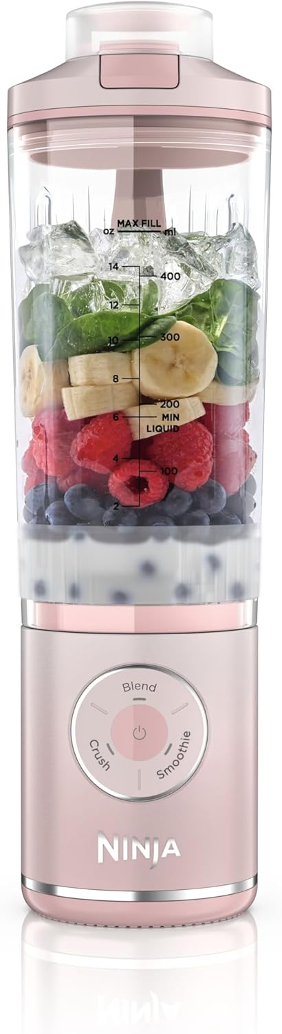 Ninja Blast Max BC251EUPK Portable Blender/Smoothie Maker, 570 ml, Rechargeable, Mixing Cup & Leak-proof Lid, 3 Functions, Smoothies, Protein Shakes, Dusky Pink