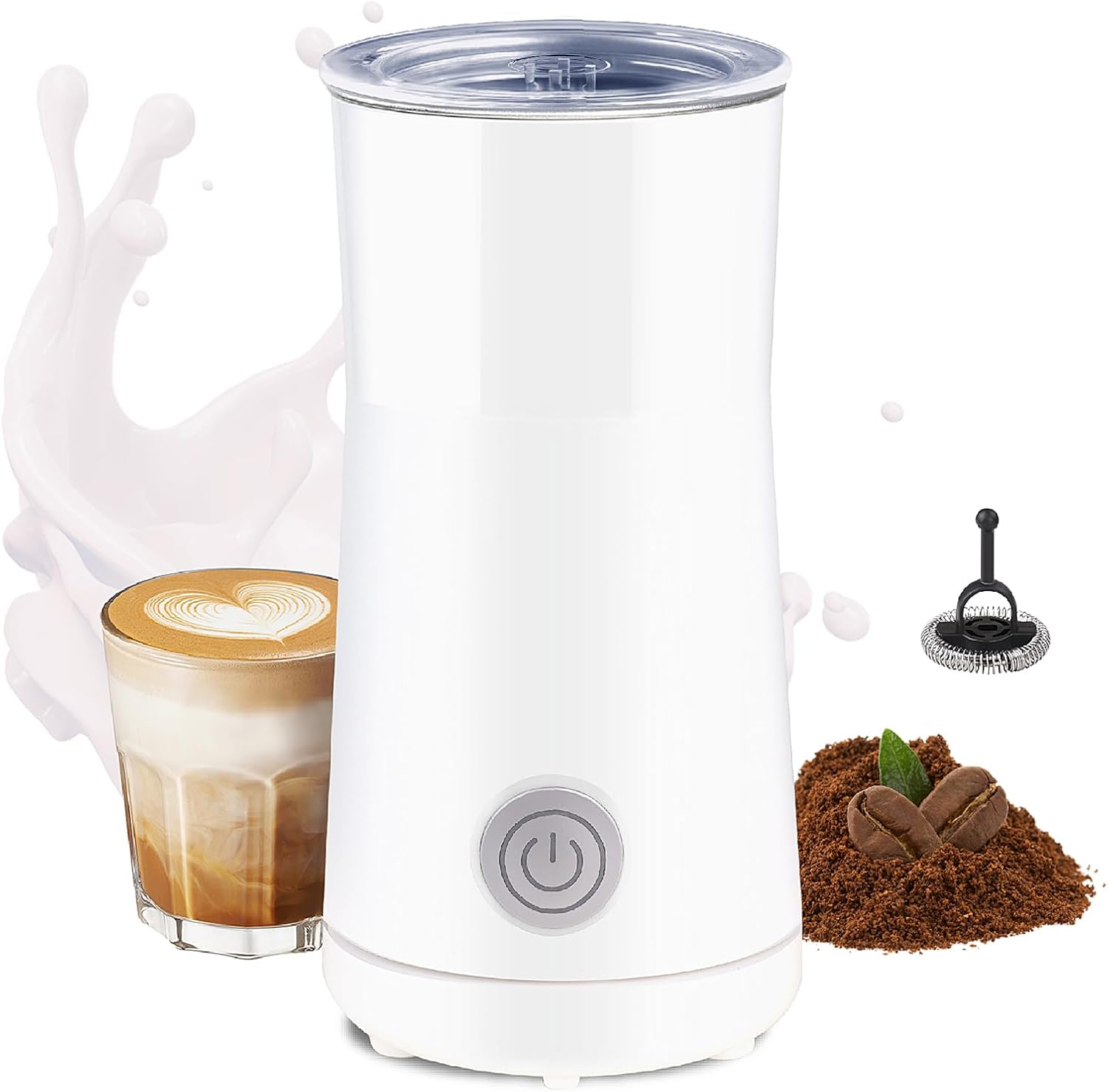 Huogary Milk Frother Simple Milk Frother and Steamer 2-in-1 Milk Steamer with Hot Milk Foam and Hot Milk for Latte, Macchiato, Cappuccino (White)