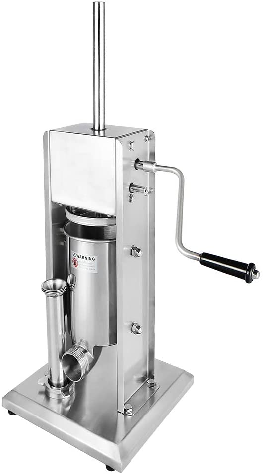 YUENFONG 5L Sausage Filler Stainless Steel Sausage Filling Machine, Professional Sausage Press with 4 Different Filling Tubes, Sausage Filler Hand Crank Sausage Machine with 2-Speed Gearbox, Silver