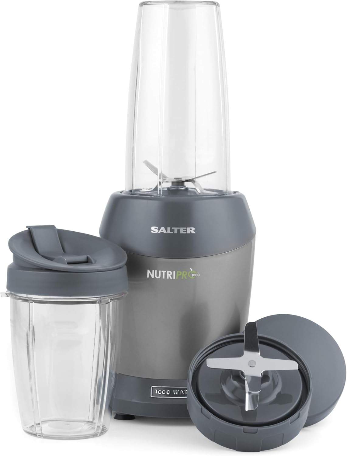 Salter NutriPro 1000 Blender - Portable Smoothie Maker, Healthy Juicer, Nutrient Extractor, 2 Travel Cups (800ml/1L), Soup/Baby Food, Stainless Steel Blade, 1000W, EK2002V4SILVERFVDE