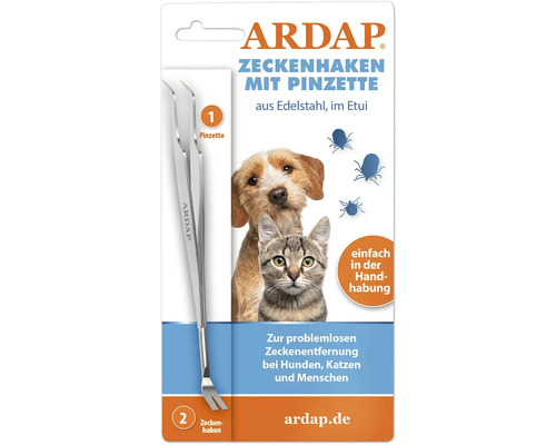 Tick remover ARDAP® Tick hook with tweezers made of stainless steel 1 piece Tick lever in a high-quality leather case for easy tick removal in dogs, cats and humans