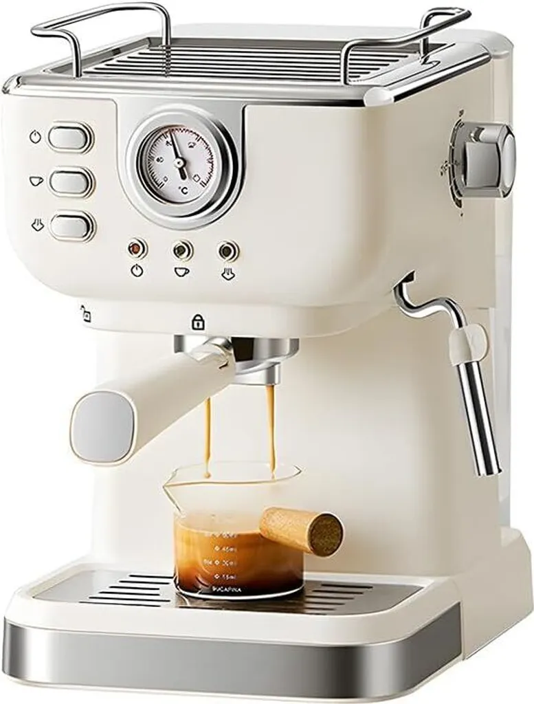 ZELURXX 2-in-1 Espresso Machine, 20 Bar Automatic Cappuccino and Latte Machine, Stainless Steel, with Milk Frother, Steam Nozzle, 850 W, 1.5 L Water Tank