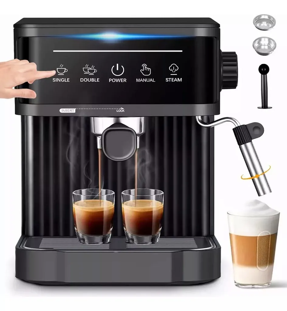 ZELURXX Espresso Machine 20 Bar, Semi-Automatic, Touchscreen, Milk Frother, 1.8L Tank, for Espresso & Cappuccino, Black
