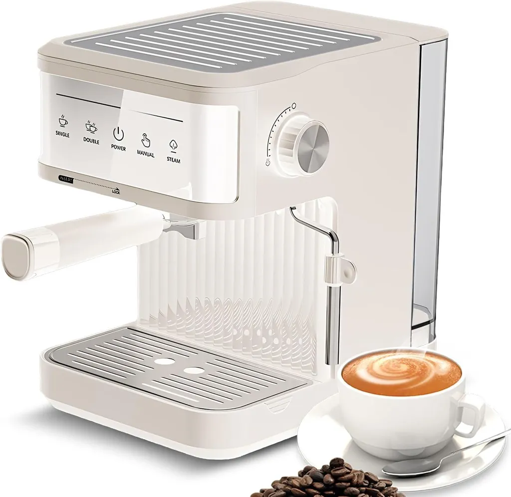 ZELURXX Espresso Machine 20 Bar, Semi-Automatic, Touchscreen, Milk Frother, 1.8L Tank, for Espresso & Cappuccino, White