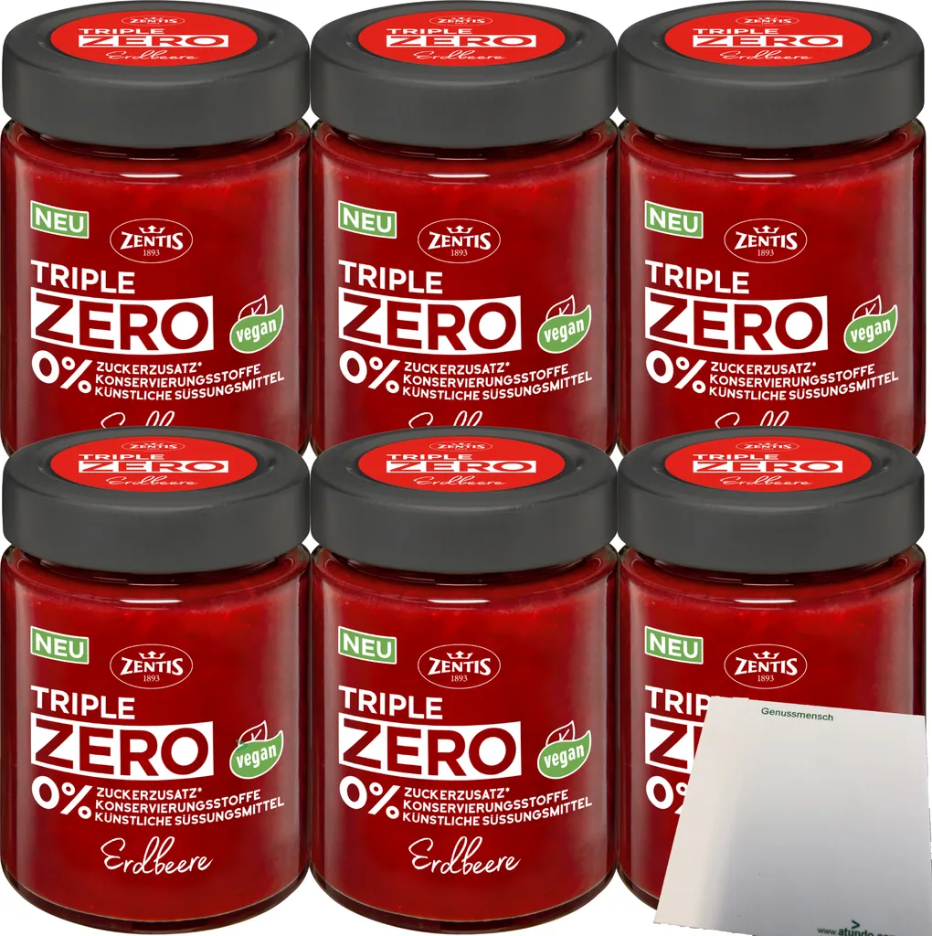 Zentis Triple Zero Strawberry Spread 6-pack (6x185g jar) + usy block