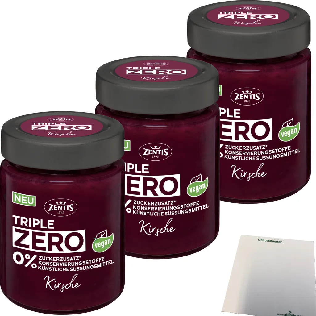 Zentis Triple Zero Cherry Spread 3-pack (3 x 185g jars) + usy block