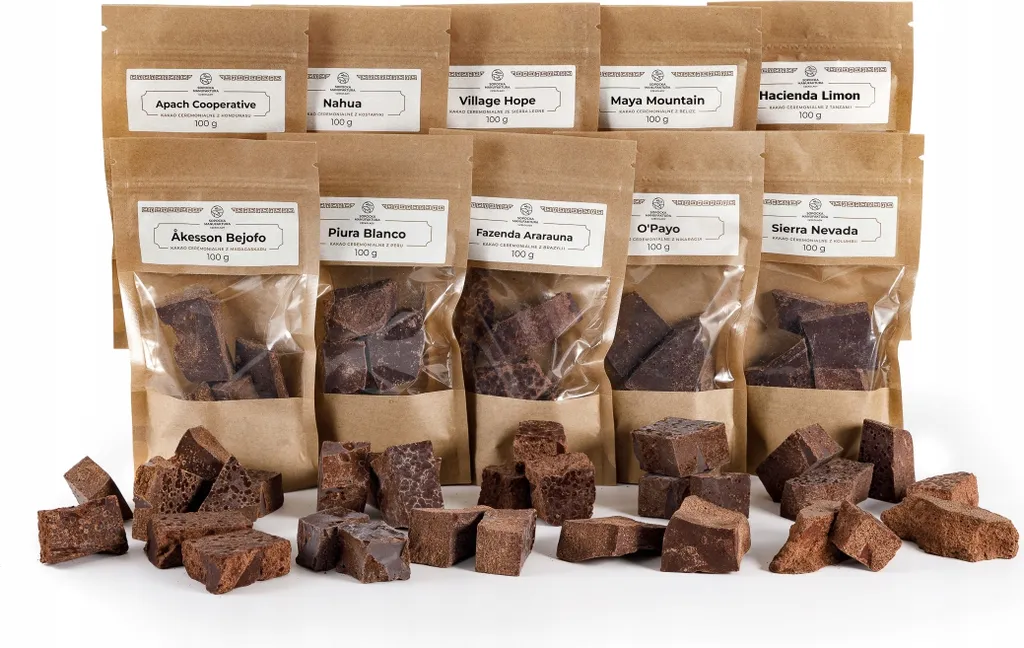 Terragem Ceremonial Cacao - Tasting Set from around the world 10x100g - Raw Cacao - Keto Drinking Chocolate - Spiritual Cacao - Cacao Beans
