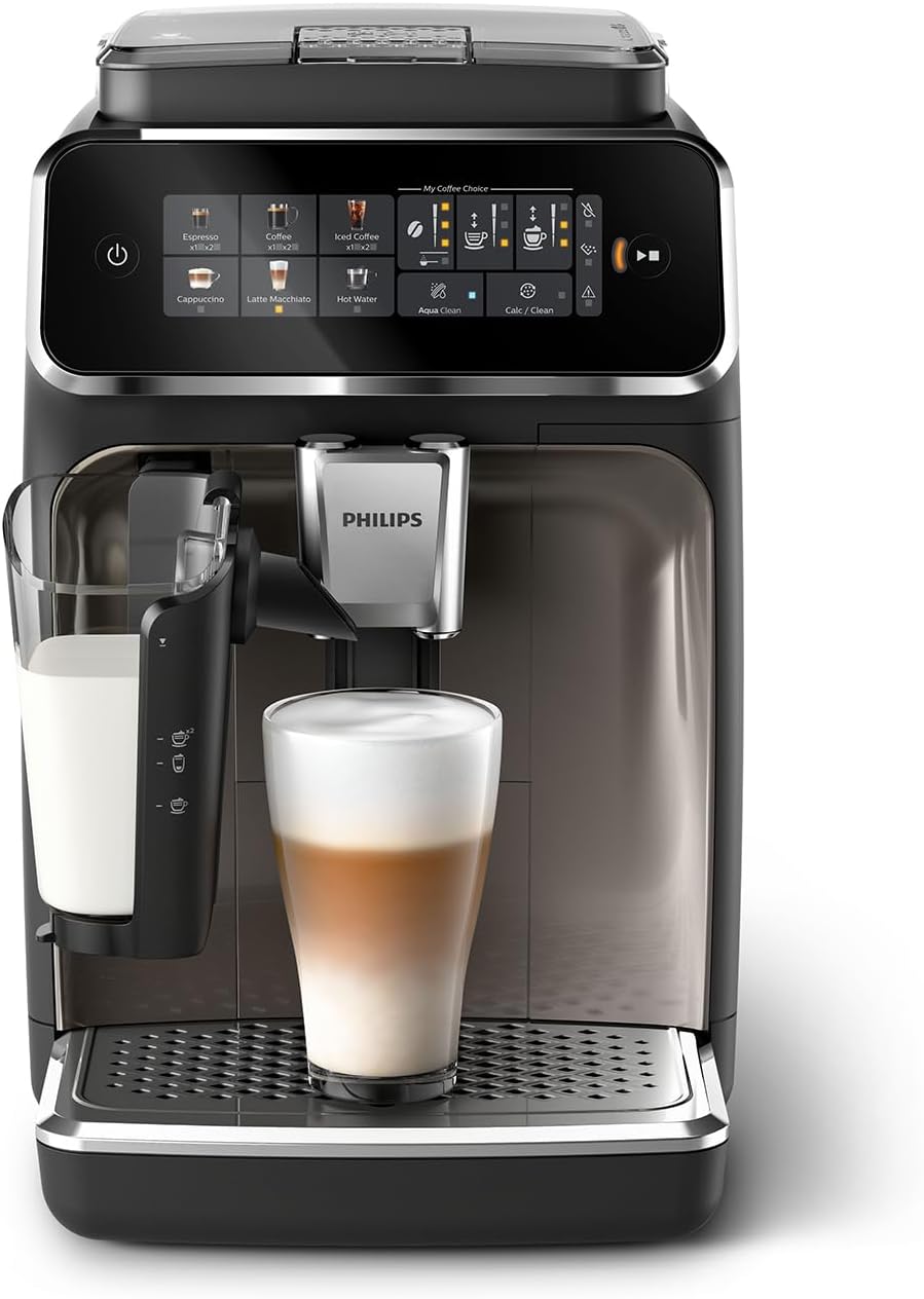 Philips Domestic Appliances Philips 3300 Series Fully Automatic Espresso Machine - 6 Drinks, Modern Color Touch Screen Display, Lattego Milk System, Silentbrew, 100% Ceramic Grinder, Aquaclean Filter, Black Chrome (EP3347/90)