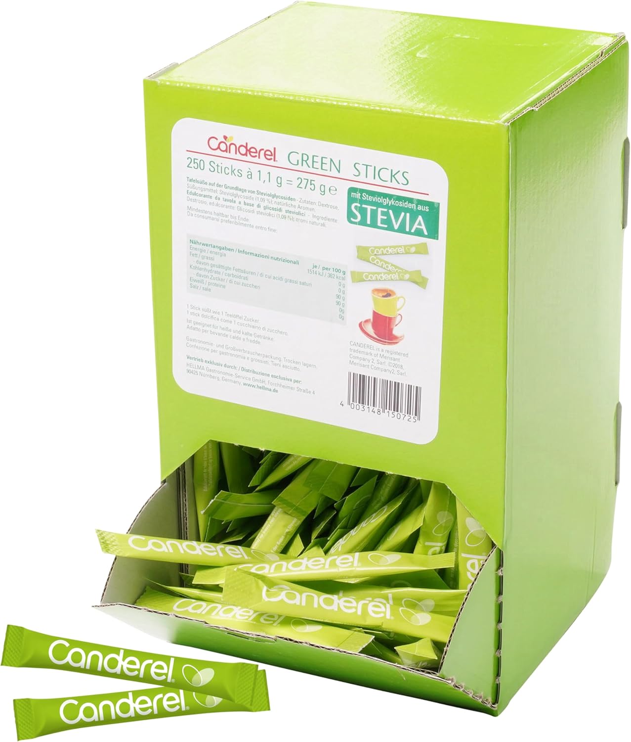 Canderel Green Stevia Sticks Table Sweetener, sugar, Sweetener-Free, low in calories, Pack of 250, 60115072