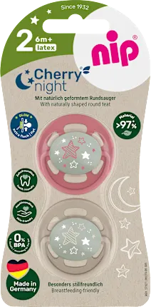 NIP Soother Cherry night red/brown, size 2, from 6 months, 2 pcs