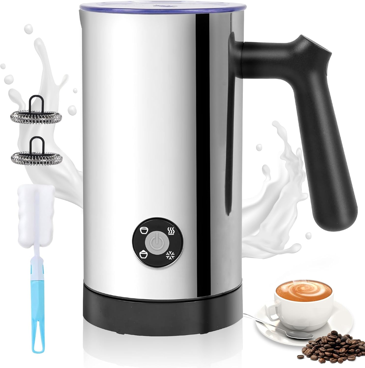 4-in-1 Electric Milk Frother, Automatic Hot and Cold Frother with Button Control, Stainless Steel Milk Warmer, Electric Milk Frother for Coffee Latte, Cappuccino