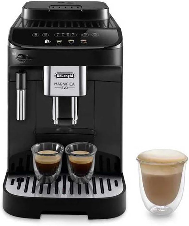 De\'Longhi Magnifica Evo ECAM290.22.B, Automatic Coffee Machine with Milk Frother, Compact, Bean-to-Cup Fully Automatic Coffee Machine, Manual Milk Frothing, 4 Recipes, Soft Touch Colour Display, Black
