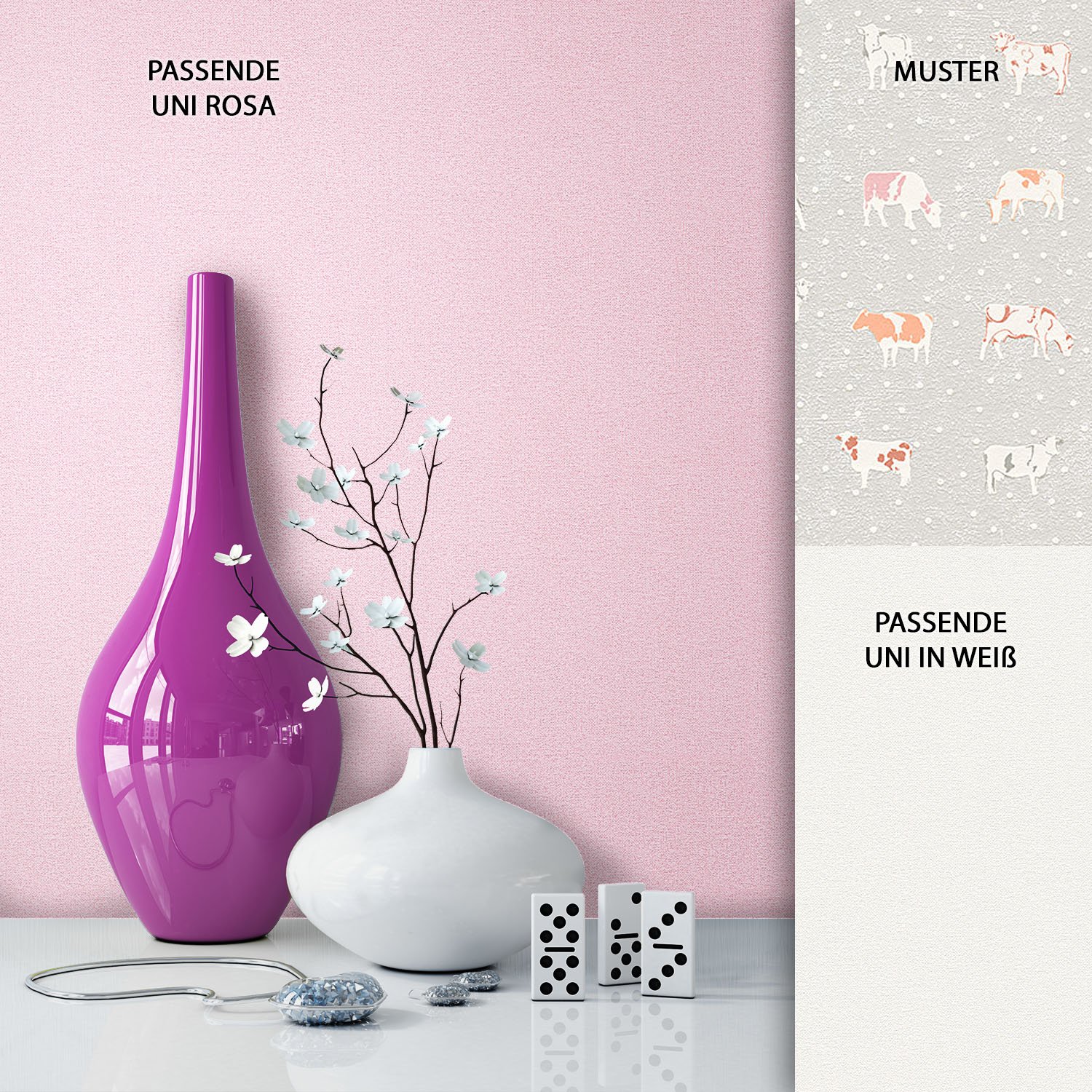 Newroom Design Newroom Non-Woven Wallpaper Pink/Grey Orange Kitchen Tidy, Nature Fun Moder