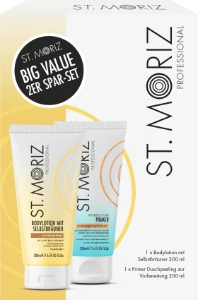 St. Moriz Tanning set shower peeling & self-tanning body lotion 2 pieces, 1 piece