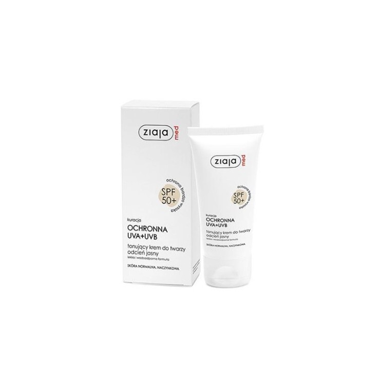 Ziaja Med SPF 50+ Tinted Face Cream for Normal and Capillary Skin, Light Shade, 50 ml
