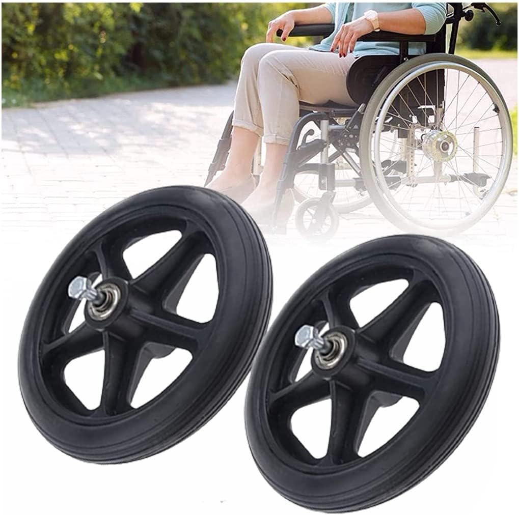 vikitim 1 Pair of Wheelchair Replacement Wheels, Black/Grey Castors, Non-Slip Rubber Replacement Front Wheels for Walkers, Replacement Wheels for Wheelchairs, Walkers, Handcarts, Black, 7 Inches (17 cm)