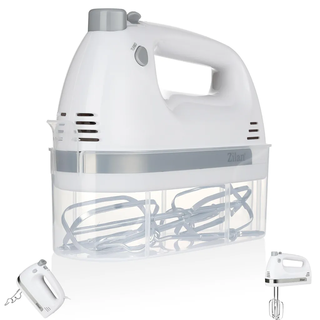 Zilan 500W Hand Mixer – Electric hand mixer with 5 speeds + turbo, quiet food processor with whisk & dough hook, powerful mixer for dough, cream and baking