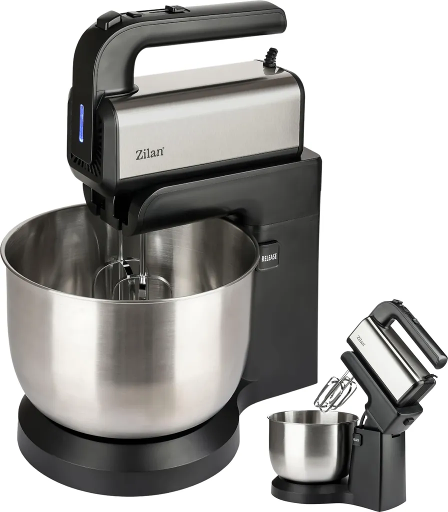 Zilan Hand Mixer with Bowl Combo 500 Watt – Electric hand mixer with 3.5 L rotating bowl, 5 speeds & turbo, incl. 2 beaters and 2 dough hooks, quiet, overheat protection