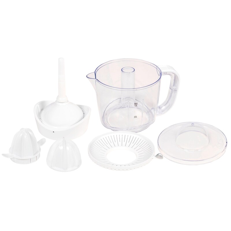 Exquisit Citrus press P 3001 wet | Fruit press | 2 different pressing cones | 1 L mixing container | white