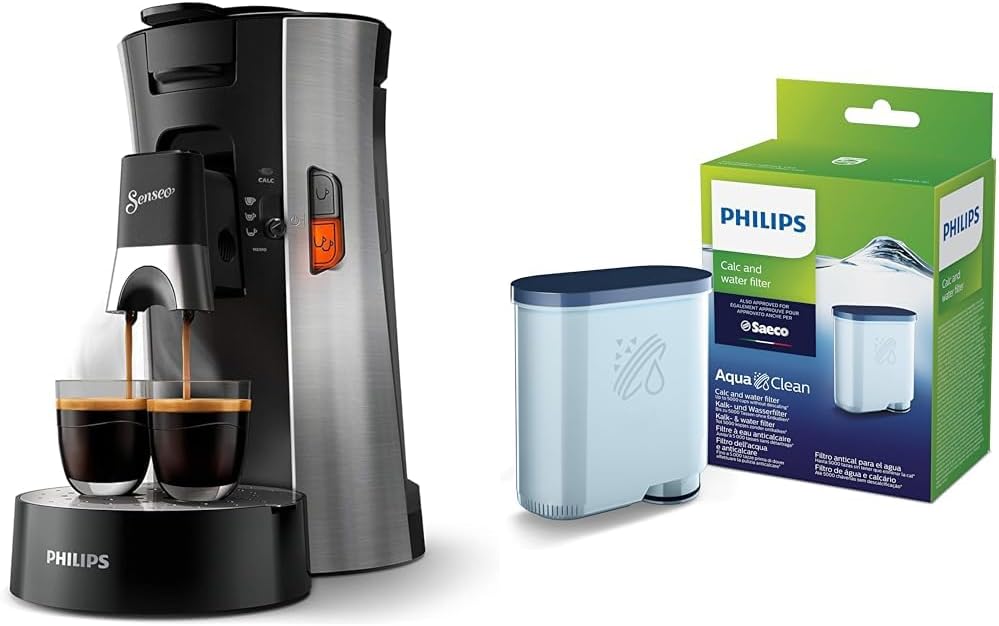 Philips Domestic Appliances Philips Senseo Select Coffee Pad Machine with Crema Technology and Water Filter for Espresso Machine, No Descaling up to 5000 Cups, Double Pack