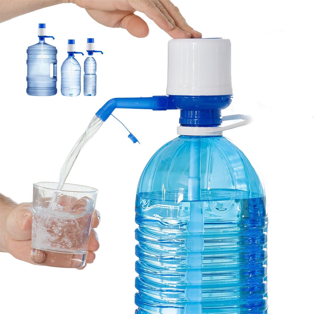 InnovaGoods® Manual Water Dispenser for XL Bottles, Easy to Use, BPA-Free, Includes 3 Suction Hoses, Blue/White, 8 x 16.5 x 18 cm, Polypropylene