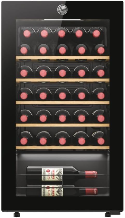 Hoover Store Hoover, Wine Cellar HOWC034, Wine Bench, 34 Bottles, 37 dB, Connected, Black, Wine Cooler 34 Bottles, Black, H x W x D 85 x 47.5 x 45.6 cm [Energy Class G]