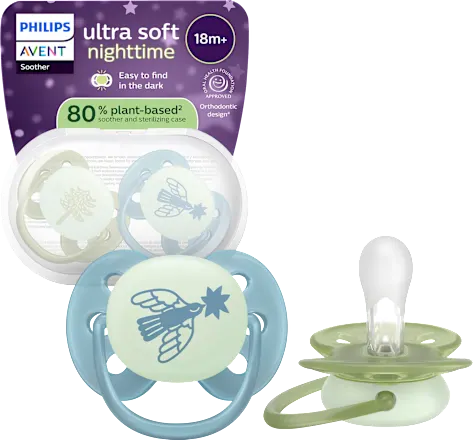 Philips Avent Ultra-soft nighttime silicone pacifiers, green/blue, from 18 months, 2 pcs