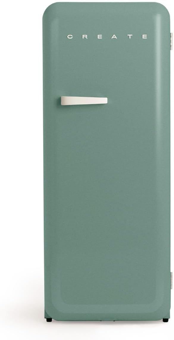 CREATE Retro Friend 150 Off White Fridge Freezer 281 L in Sage Green, Cream White Handle / 102 W, Low Energy Consumption, 150 cm, 3 Shelves, Temperature Control, 60 x 60 x 150 cm
